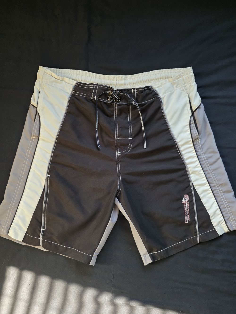 Free Country Vintage Black Gray White Men's Swim Trunks Board Shorts Y2K VTG 90s